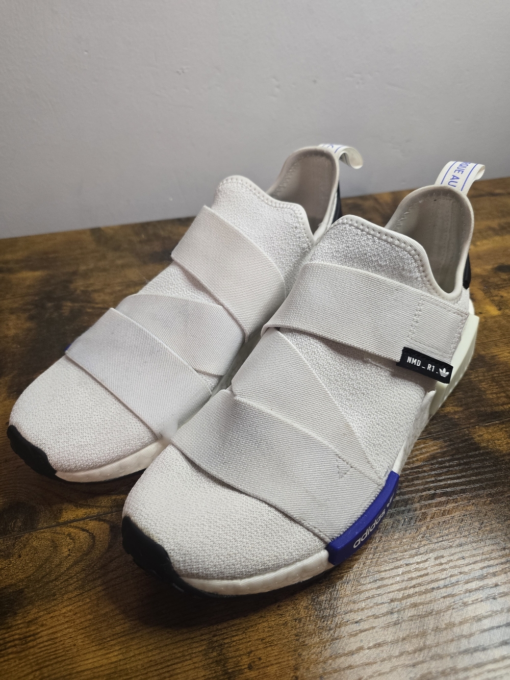 adidas Women's NMD_R1 Strap White Lucid Blue Slip On Sneakers Size 8.5 HQ4245